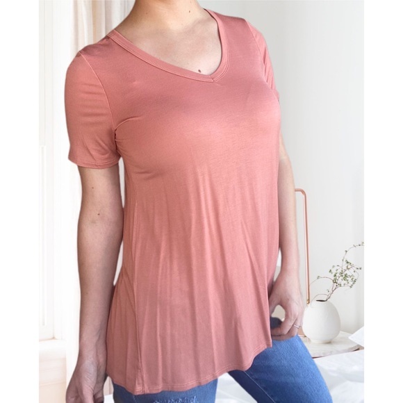 Modal V Neck Basic Tee Apricot - Picture 4 of 11